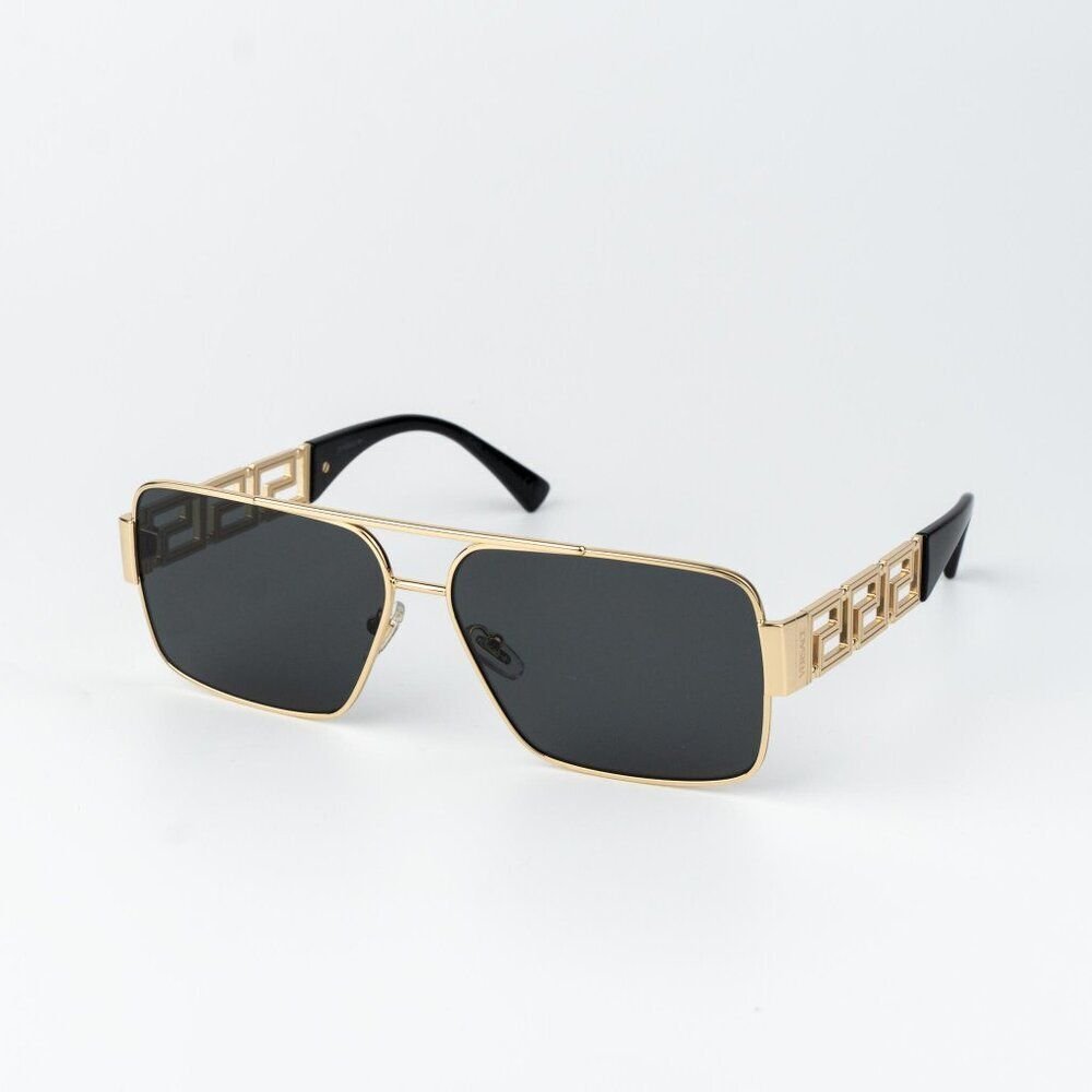 Versace Women Sunglasses Gold Grey Rectangle VE2290 100287 NEW AUTHENTIC
